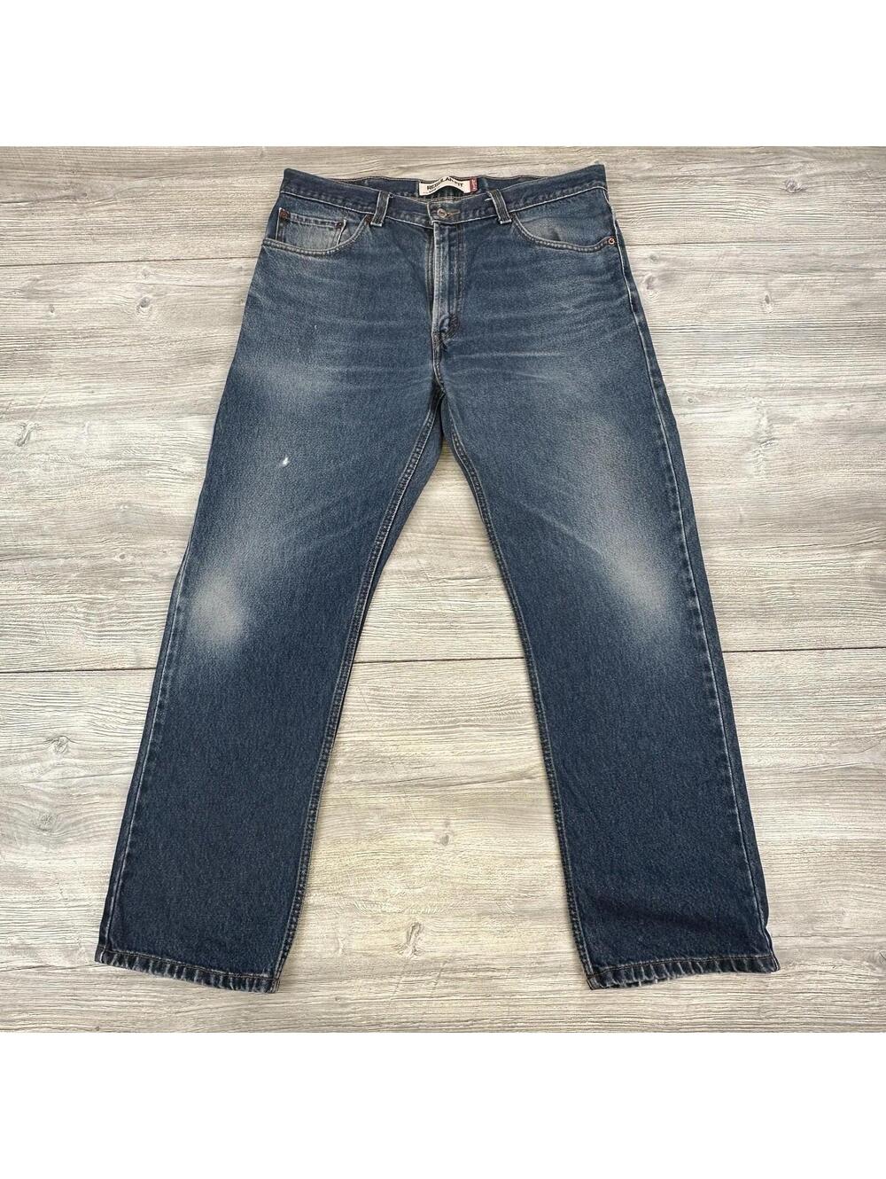 VTG Levis 505 Jeans Mens 36x32 Blue Dark Wash Denim Distressed Faded Wear Y2K